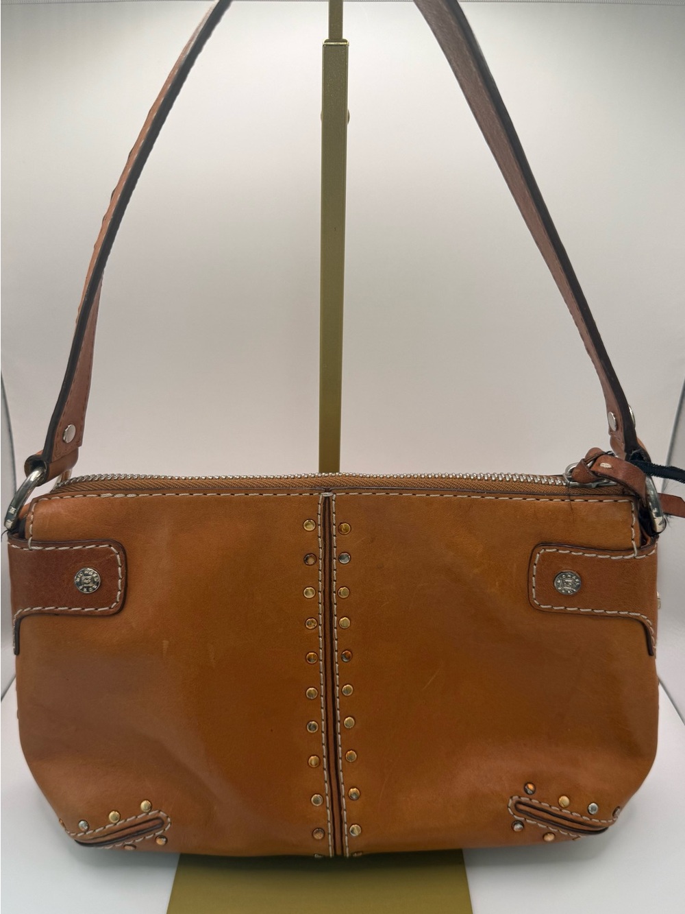 Michael Kors Astor Y2K Cognac Studded Leather Shoulder Bag